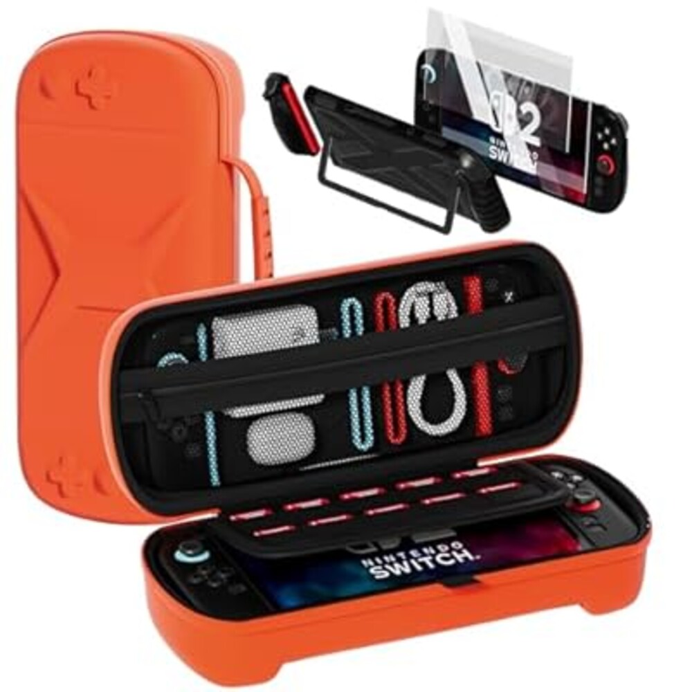 QUAGGY Switch 2 case for Nintendo Switch 2(2025), TPU&PC Ultra-Slim, Protective Hard Shell, Game Card Slots, All In One Carrying Case for Nintendo 2 Accessories [Bult-in 2 Screen Protector] orange
