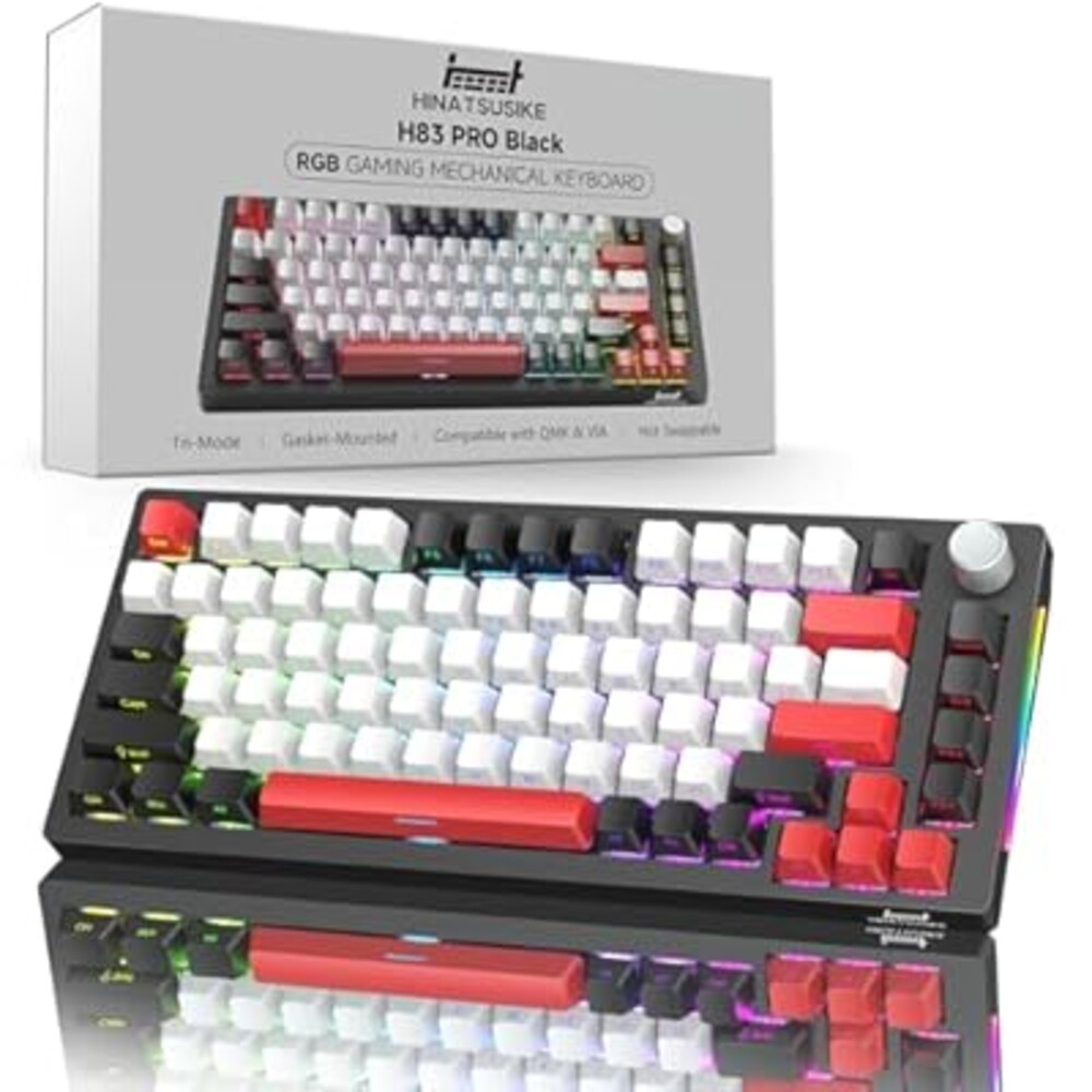 HINATSUSIKE H83 PRO Wireless Mechanical Gaming Keyboard 75% Layout, Gaming Equipment Gasket Mounted - Hot Swappable Cardamom Switches, PBT Keycaps, RGB Backlit, USB-C/2.4G/BT5.0 for Win/Mac/Linux
