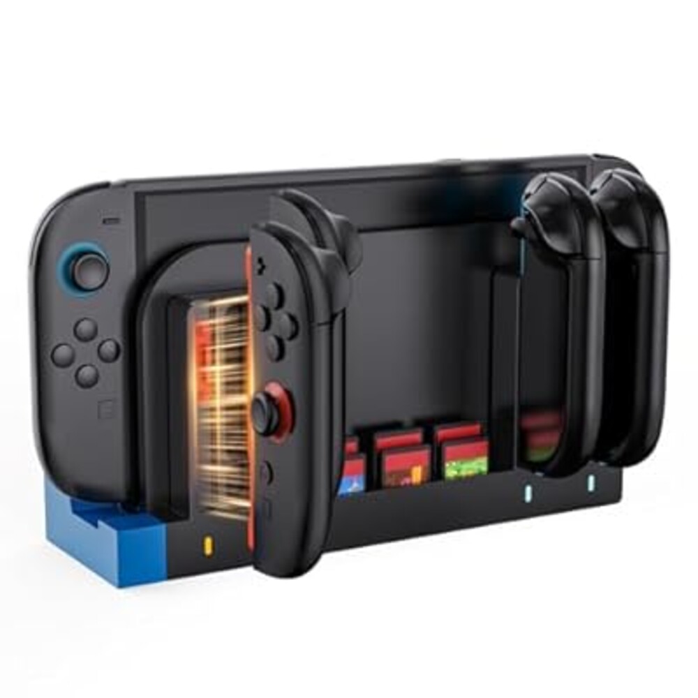 Switch 2 Charger Station for Joycons, 4-Slot Magnetic Charging Dock with 6 Game Card Slots, Controller Charger for Switch 2 Accessories