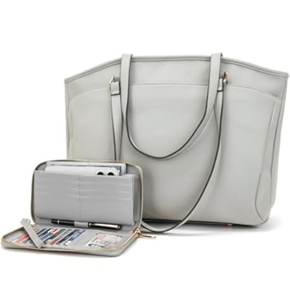 YZAOLL 15.6 Inch Laptop Tote Bag for Women,Lightweight Water-resistant Vegan Leather with Padded Sleeve Multi-Pocket Work Bag