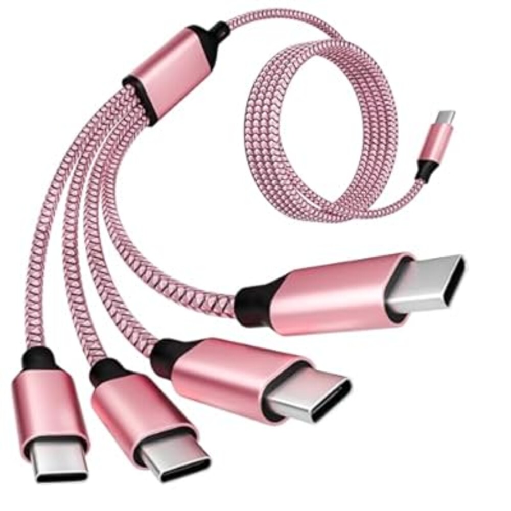 Jogrytece 4 Type-C 4-in 1 Multi Charging Cable 5FT, Travel Essential for Airplane & Cruise Trips, USB C to 4 USB C, Compatible for iPhone 17-8, Android, iPad, Galaxy, Tablet