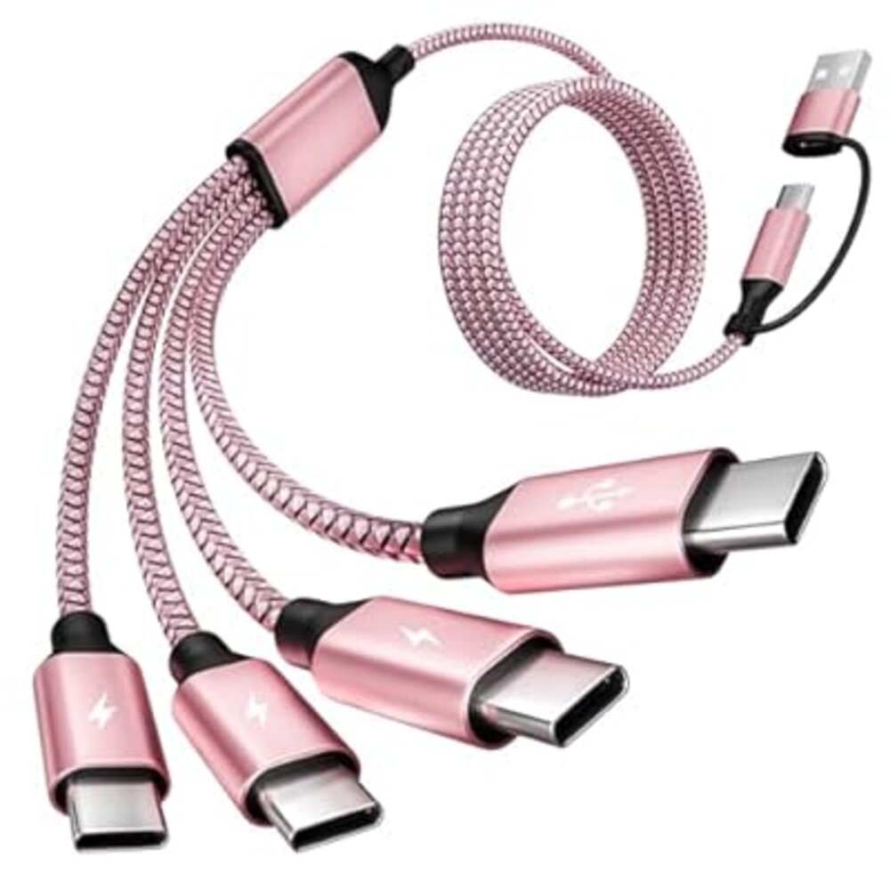 Jogrytece 4 Type-C 4-in 2 Multi Charging Cable 5FT, Travel Essential for Airplane & Cruise Trips, USB A/C to 4 USB C, Compatible for iPhone 17-8, Android, iPad, Galaxy, Tablet
