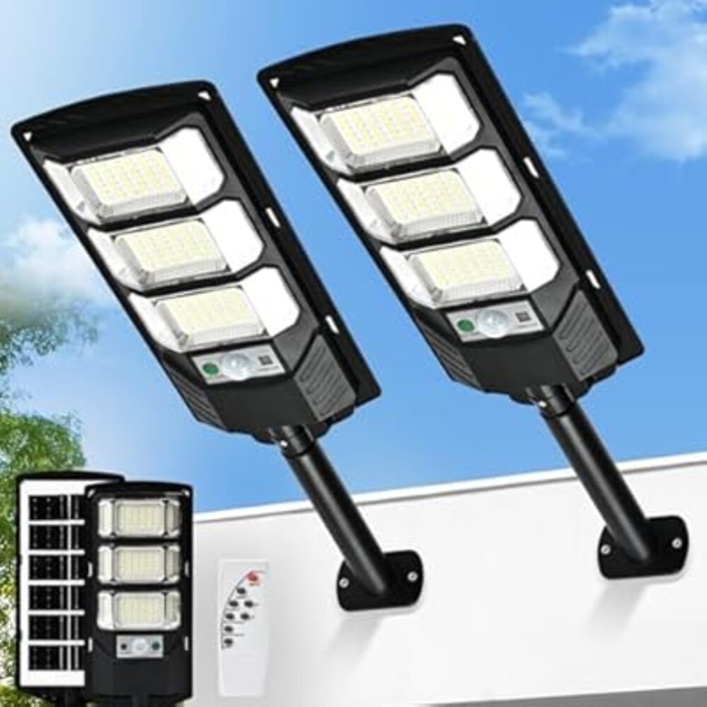 MATEPLUS Solar Lights Outdoor Waterproof 2 Pack, 6500k Solar Flood Light Dusk to Dawn, Solar Street Lights with Motion Sensor & Remote Control, LED Solar Parking Lot Lights for Yard, Ground, Garden