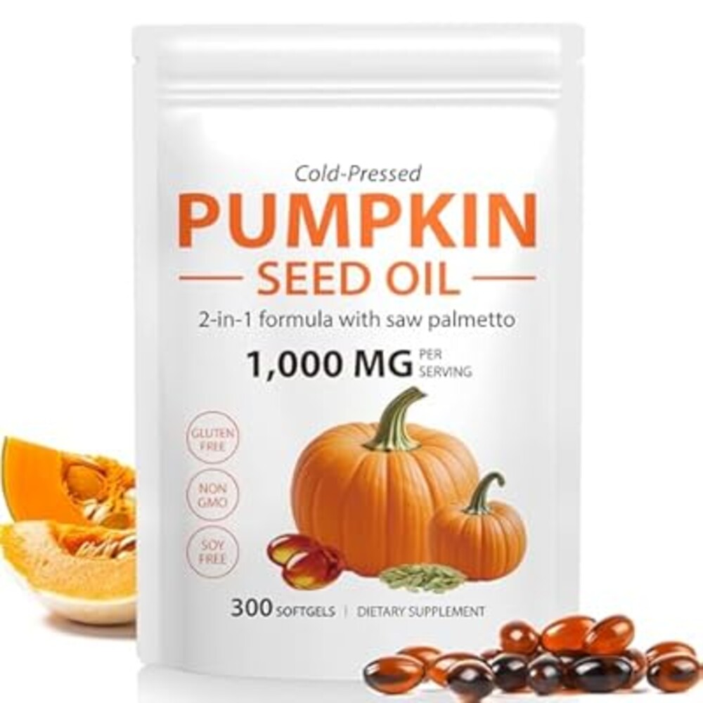 Tiuedu Pumpkin Seed Oil Capsules, 300 Softgels, Cold Pressed Pumpkin Seed Oil Capsules with Essential Fatty Acids & Phytosterols,Supports Hair, Urinary, Bladder & Prostate Health