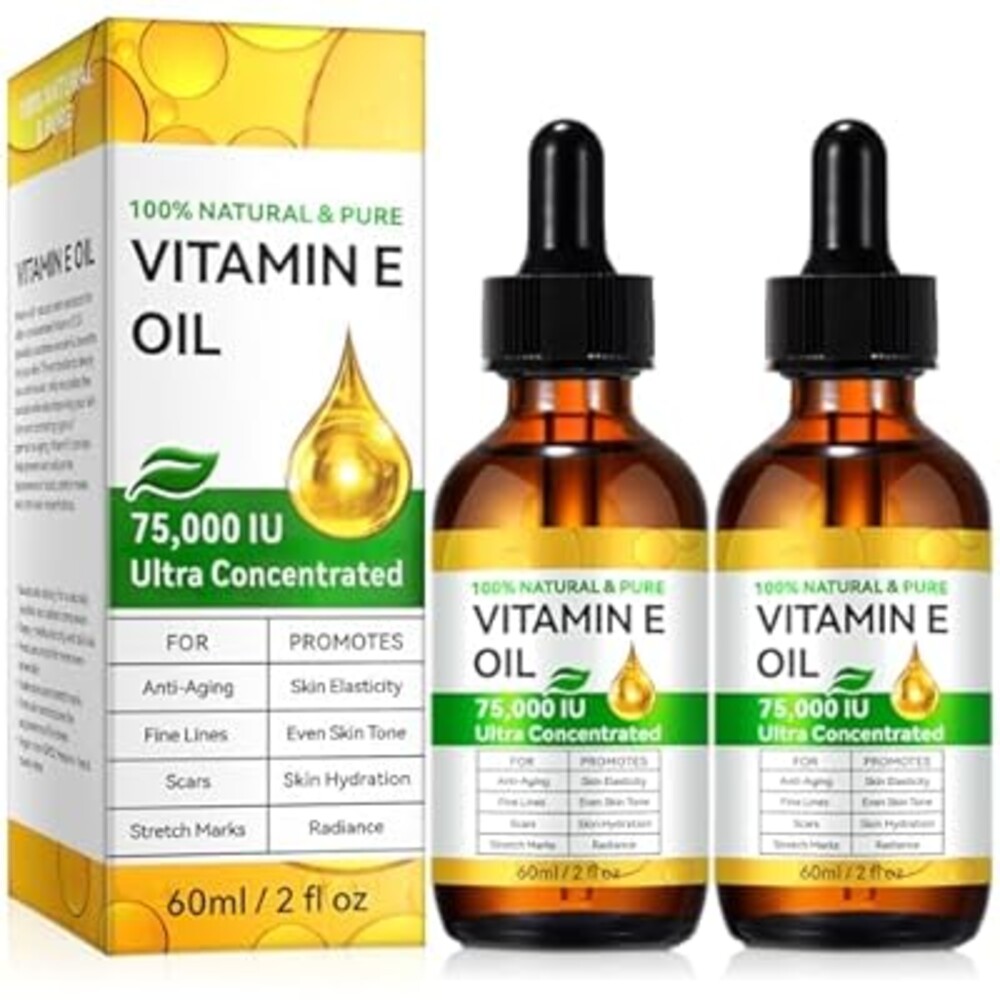 Tiuedu 2PCS Natural Vitamin E Oil for Skin, Ultra Concentrated Vitamin E Oil for Face, Hair and Scars, Moisturizing Dry Skin Oils, Promotes Skin Elasticity