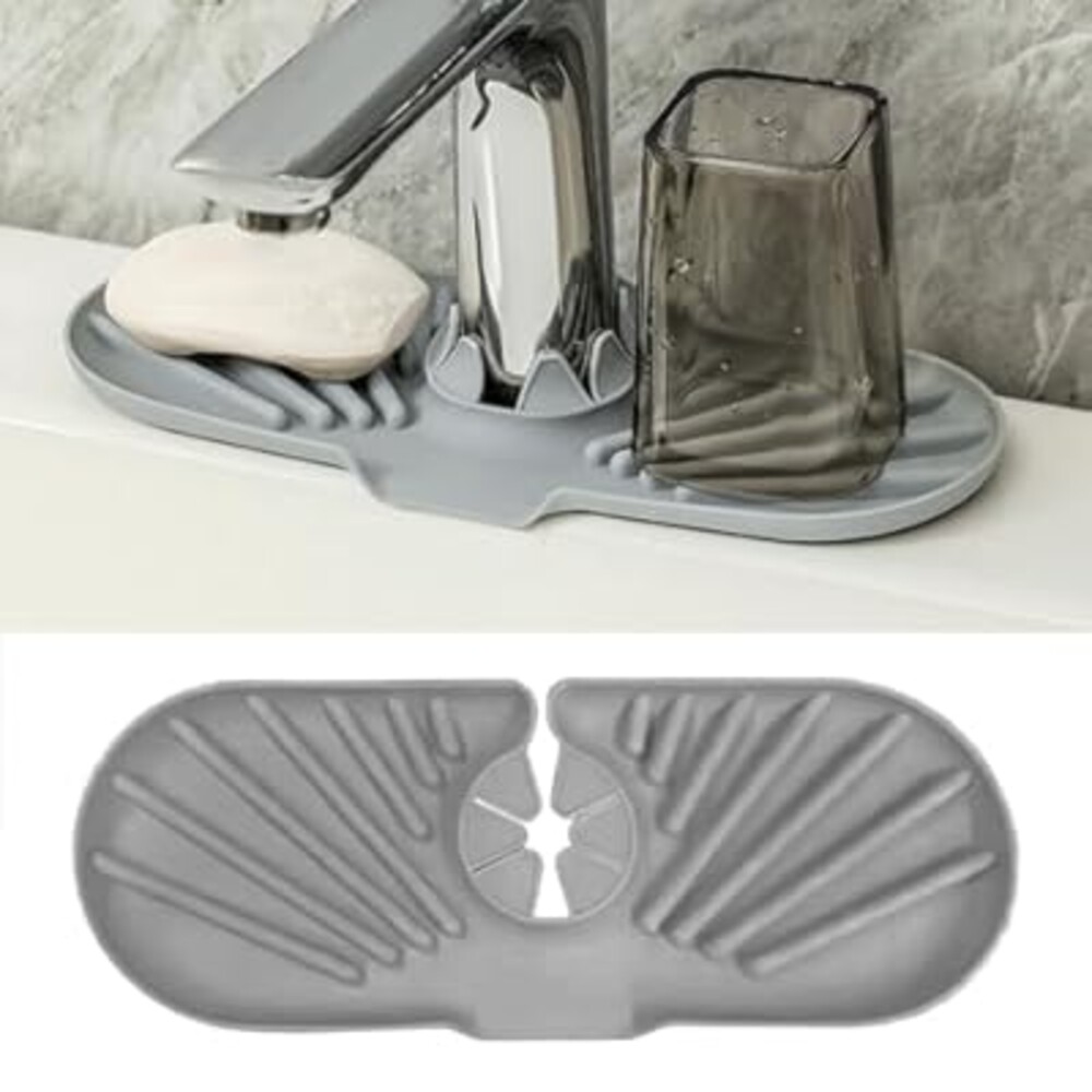 Mini Faucet Mat for Kitchen Sink, Faucet Handle Drip Catcher Drying Tray Mat with Soap Holder Sponge Holder, Splash Guard with Fast Drying for Bathroom Sink Draining Pad, Faucet Splash Catcher