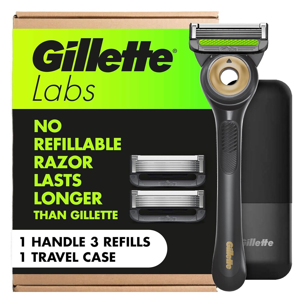 GilletteLabs With Exfoliating Bar Shaving Razor For Men, 1 Handle, 3 Blade Refills, Includes Travel Case for Convenient Storage On The Go