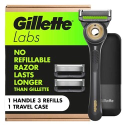 GilletteLabs With Exfoliating Bar Shaving Razor For Men, 1 Handle, 3 Blade Refills, Includes Travel Case for Convenient Storage On The Go