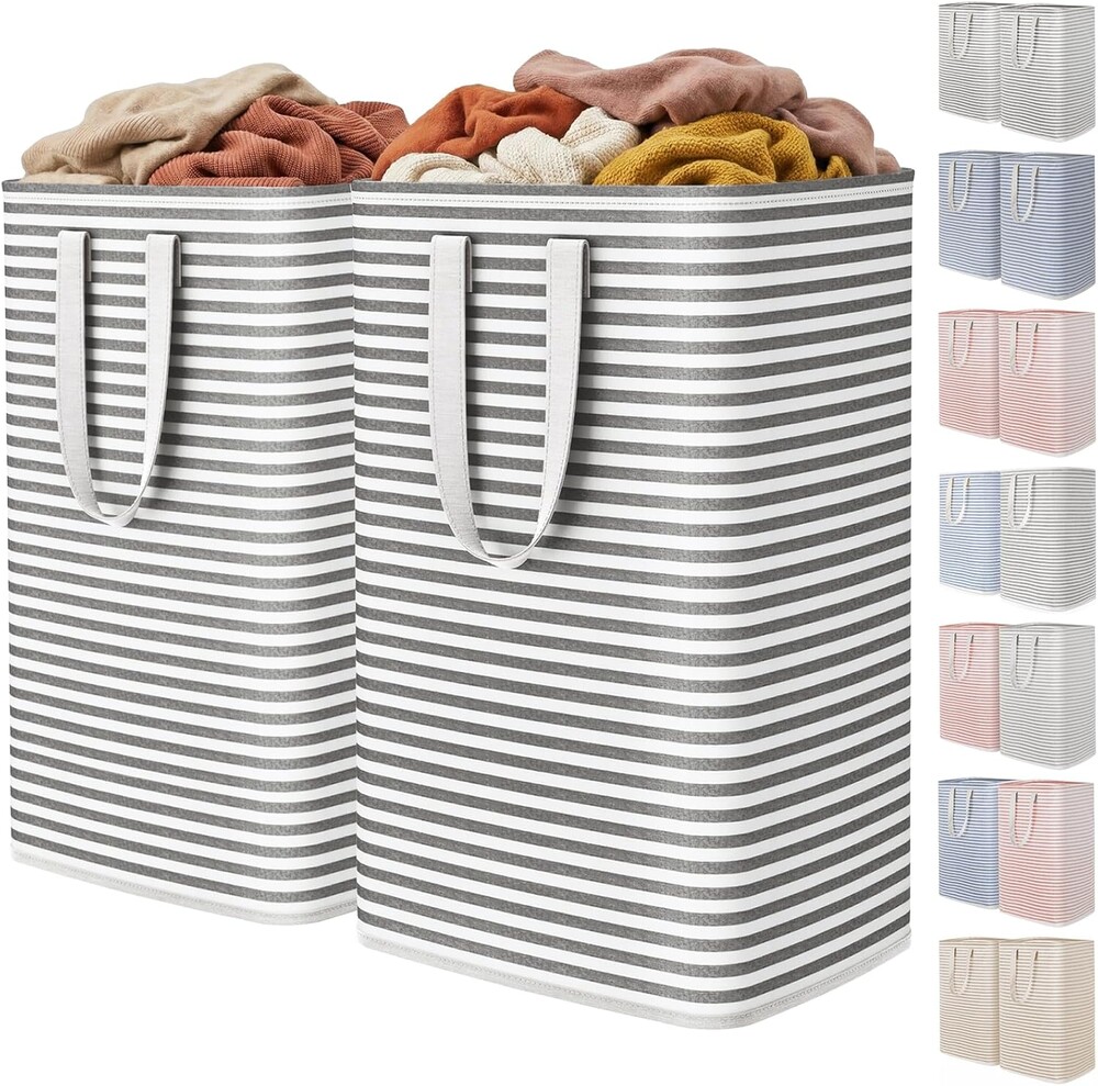 Lifewit 2 Pack Laundry Basket 80L Each, Collapsible Clothes Hamper with Reinforced Handles, Freestanding Waterproof Design for Bedroom and Laundry Room, Black 160L Total