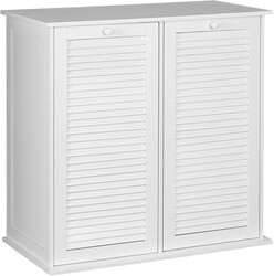Household Essentials Tilt-Out Laundry Sorter Cabinet with Shutter Front, White, White Wood Shutter
