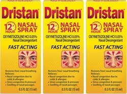 Dristan 12-Hour Nasal Spray Decongestant, Fast-Acting Sinus and Nasal Congestion Relief from Colds, Hay Fever and Allergies, Oxymetazoline HCI, .5 Fl Oz (Pack of 3)