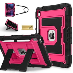 Dteck Case for 2025 Apple 11-inch iPad A16, for 2022 Apple 10.9-inch iPad 10th Generation Heavy Duty Shockproof Protective Case with Sturdy Stand, Shoulder Strap,Black Rose