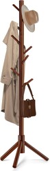 Solid Wooden Coat Rack Freestanding, New Zealand Pine Coat Tree with 8 Hooks & 3 Adjustable Sizes for Coats, Hats, Handbags and Scarves, Space Saving for Entryway/Office/Bedroom (Brown)