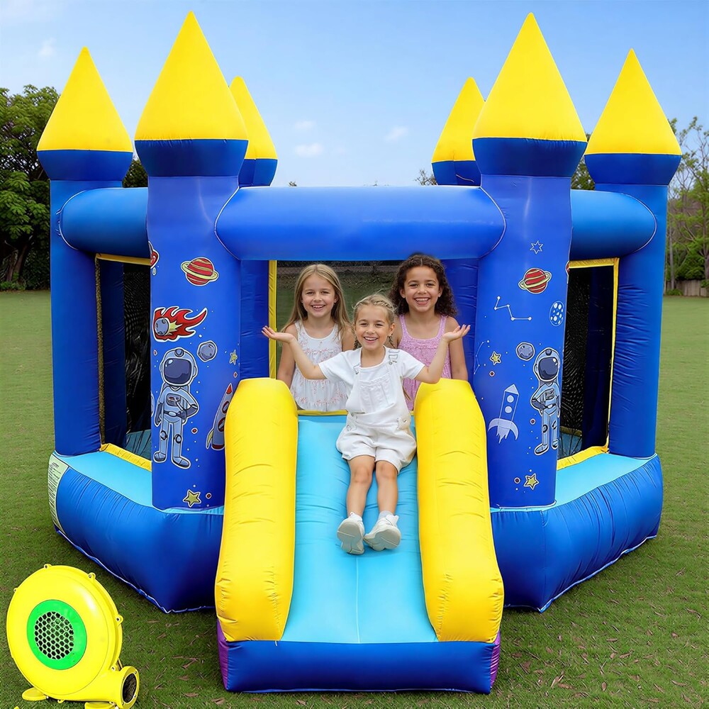 Inflatable Bounce House for Kids 3-10, 550W Blower Included Indoor Outdoor Bouncy House with Slide,Toddler and Infant Jumping Castle for Backyard,Extra Thick Material Bouncer for Boys Girls Gift Party