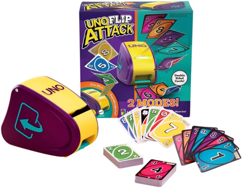 Mattel Games UNO Flip Attack Card Game with Launcher Unit & Double-Sided Deck for Kids, Families & Parties, 2-10 Players Ages 7+