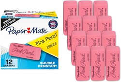 Paper Mate Erasers, Pink Pearl, 12 Count - Latex Free and Smudge Resistant, Back to School, Teacher Supplies