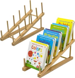 AAiphuwew 2pcs Bookshelf for Kids Rooms, Wooden Children Book Rack Storage Mini Desktop Bookshelf, Toddler Book Display Shelves for Bedroom, Classroom, Nursery