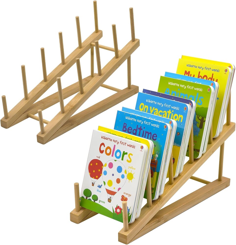 AAiphuwew 2pcs Bookshelf for Kids Rooms, Wooden Children Book Rack Storage Mini Desktop Bookshelf, Toddler Book Display Shelves for Bedroom, Classroom, Nursery