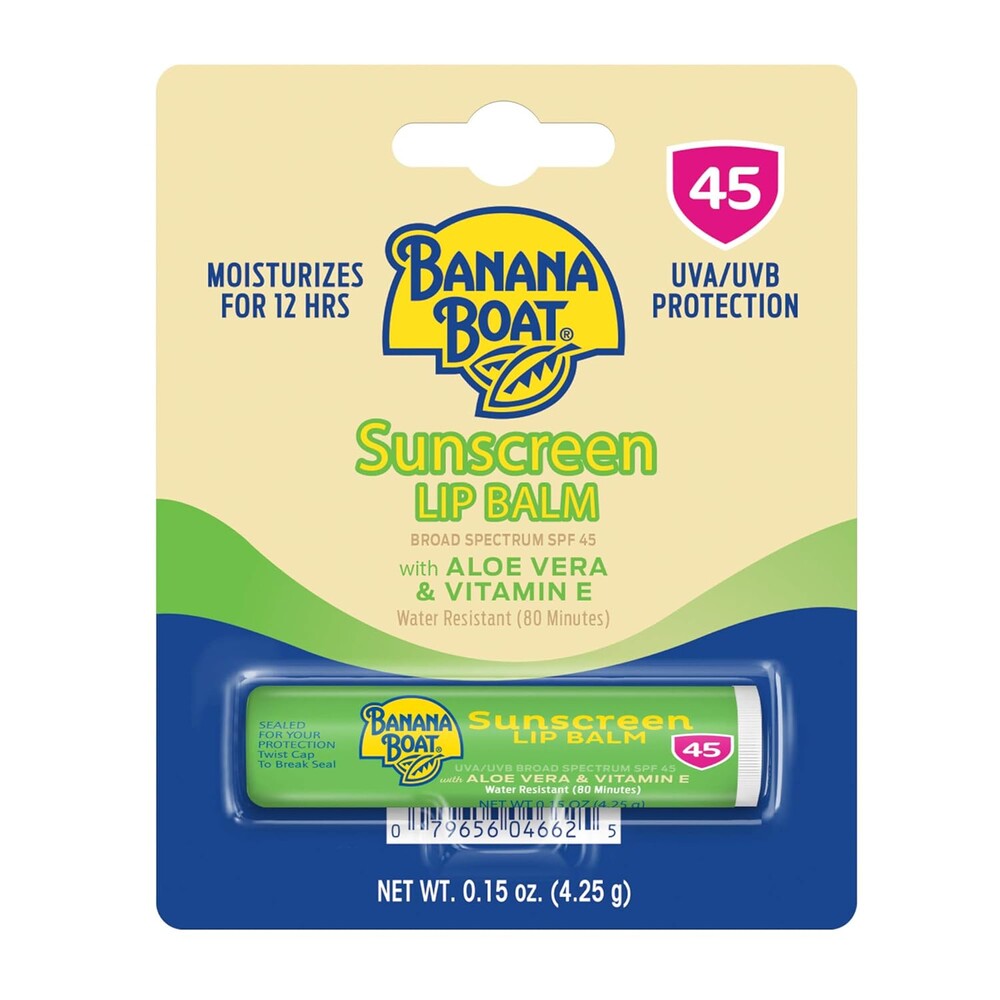 Banana Boat SPF Lip Balm with Aloe Vera & Vitamin E, 0.15oz | Beach Essentials, Moisturizing Lip Sunscreen SPF 45, Travel Sunscreen for Lips, 0.15oz
