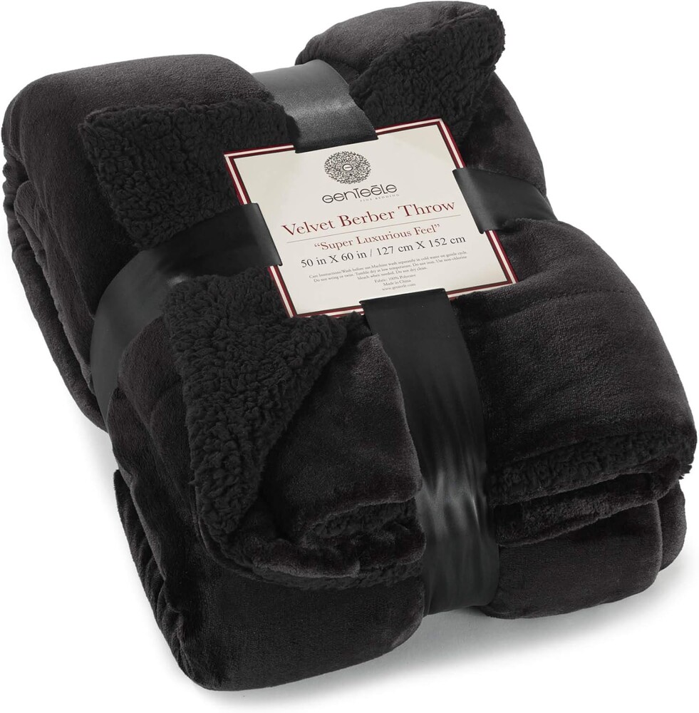 Genteele Sherpa Throw Blanket Super Soft Reversible Ultra Luxurious Plush Blanket, 50 x 60 inches, Black/Black