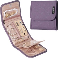 BELALIFE Travel Jewelry Case Organizer, Small Foldable Storage Roll for Earrings, Necklaces, Rings, Bracelets, Brooches, Purple