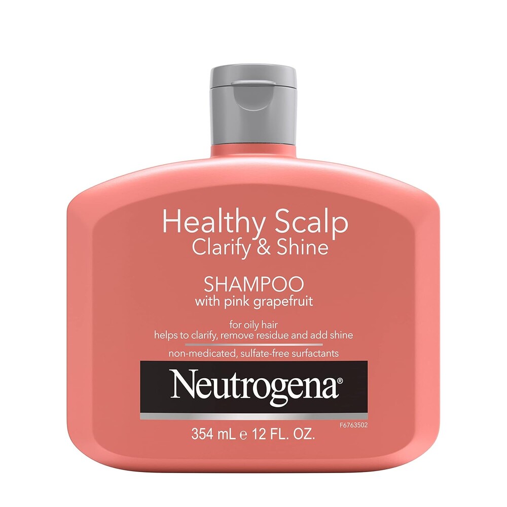 Neutrogena Exfoliating Healthy Scalp Clarifying Shampoo for Oily Hair & Scalp, Pink Grapefruit pH-Balanced Anti-Residue Formula Adds Shine, Sulfate, Paraben & Phthalate-Free, Color-Safe, 12 Fl Oz