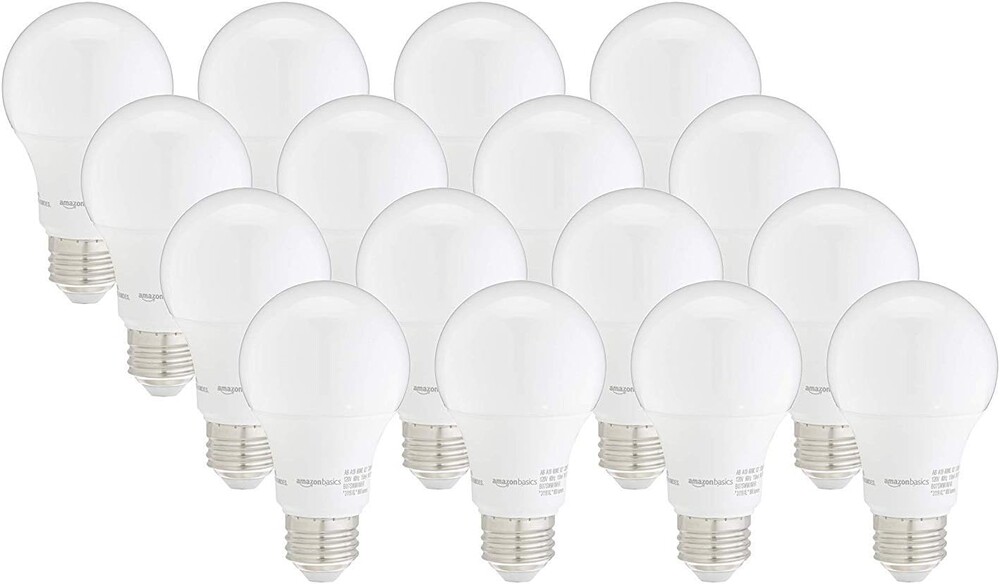 Amazon Basics A19 LED Light Bulbs, 60W Equivalent, 9W Energy Efficient, E26 Standard Base, Soft White 2700K, Dimmable, 10,000 Hour Lifetime, 16-Pack
