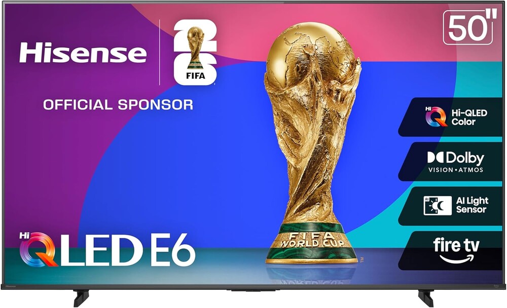 Hisense 50" E6 Cinema Series Hi-QLED 4K UHD Smart Fire TV (50E6QF, 2025 Model) - AI Light Sensor, Dolby Vision · Atmos, Voice Remote with Alexa, Motion Rate 120, HDR 10+ Adaptive, Game Mode Plus