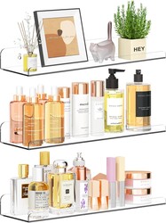 Floating Shelves for Wall Decor, 15" Extra Clear Wall Shelves for Bedroom, Living Room, Kitchen, Bathroom Decor, Nail Polish/Book/Decoration/Makeup/Perfume Organizer Floating Shelf-3Pack