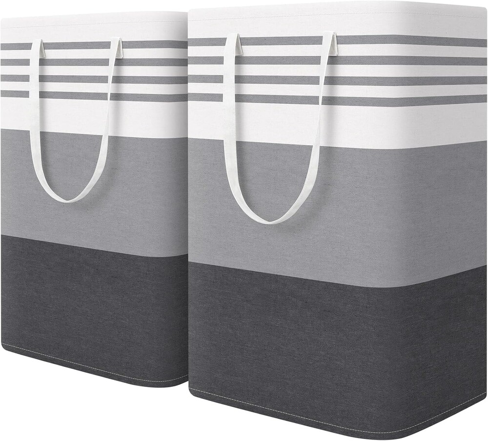 WOWBOX 2 Pack Laundry Hampers Baskets, Freestanding Dirty Clothes Hampers with Reinforced Handles & Cross Stitch & Waterproof Coating, for Laundry Bedroom Bathroom, 2 x 75L