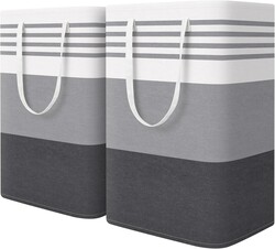 WOWBOX 2 Pack Laundry Hampers Baskets, Freestanding Dirty Clothes Hampers with Reinforced Handles & Cross Stitch & Waterproof Coating, for Laundry Bedroom Bathroom, 2 x 75L
