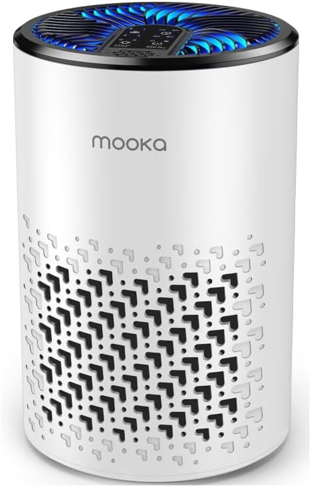 Air Purifiers for Bedroom Home, MOOKA HEPA Air Purifier for Home Pets with Fragrance Sponge for Smoke Dust Pollen Dander Odor, Small Air Cleaner with Sleep Mode Night Light Timer, KJ067L, White