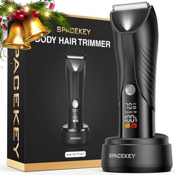 Spacekey Electric Body Hair Trimmer - IPX7 Waterproof Ball Trimmer for Men with LED Light, Wet/Dry Groomer, USB-C Rechargeable, Travel Bag Included - Men's Pubic, Groin and Body Shave