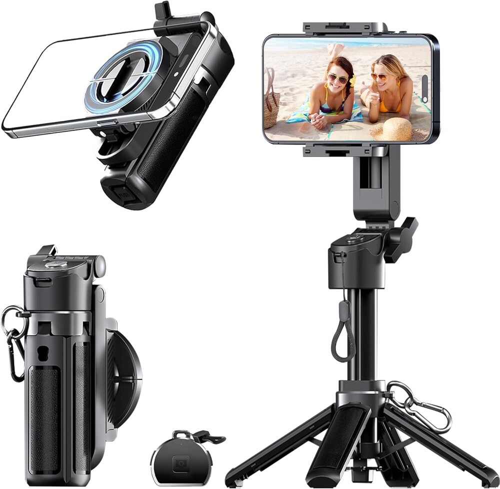 16.9" Tripod for Phone, Portable All in One Extendable Cell Phone Tripod Stand, Tall Travel Tripods for Recording Video Selfies Photo, with Wireless Remote Control for iPhone、Samsung、Android