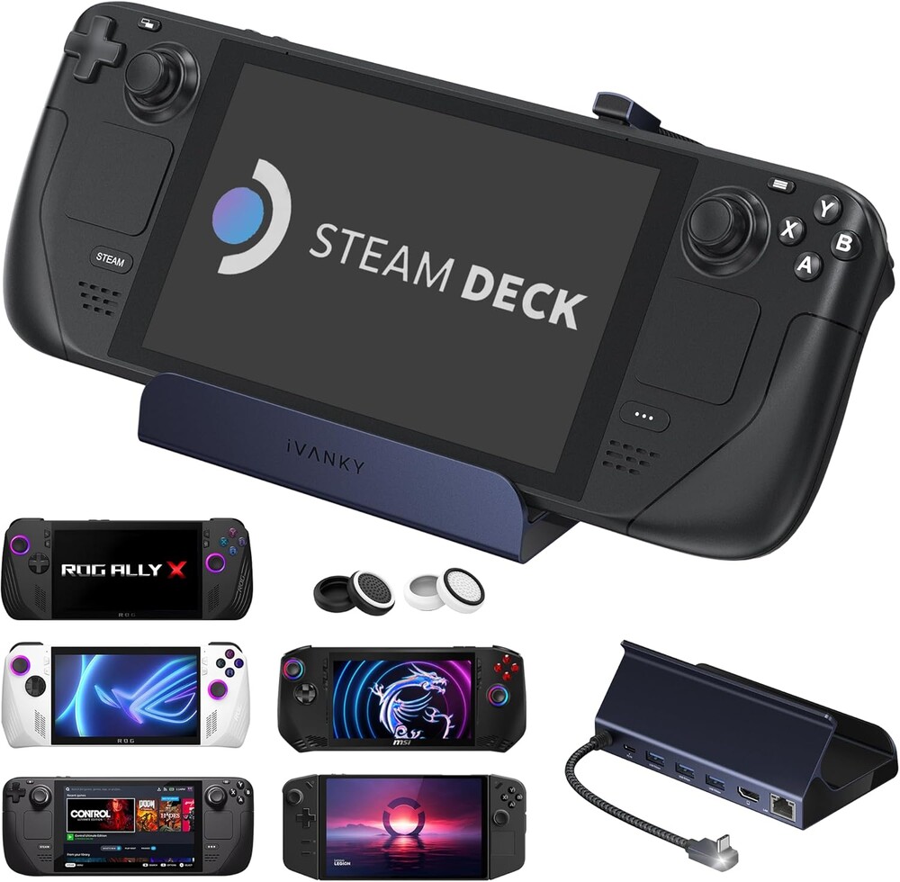 iVANKY 4K@144Hz Steam Deck Dock, 8-in-1 Docking Station for ASUS ROG Ally X/Legion Go/MSI Claw, ROG Alloy/Valve Stream Deck OLED Hub, HDMI 2.1, 1Gbps Ethernet, 3*USB-A 3.0, 100W Charge