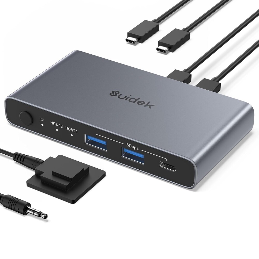 USB C KVM Switch 1 Monitor 2 Computers - 3 USB3.0 Ports 4K@60Hz Aluminum - 100W PD Charging - Dual USBC Input Share Keyboard Mouse Printer for Laptop Desktop Compatible with Windows, Mac, Linux