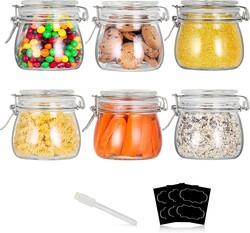 YEBODA 16oz Food Storage Canister Glass Jars with Clamp Airtight Lids and Silicone Gaskets for Multi-Purpose Kitchen Containers - Clear Round (6 Pack)