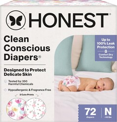 The Honest Company Comfort Dry Disposable Diapers for Sensitive Skin, Hypoallergenic, Rose Blossom + Tutu Cute, Club Box Size Newborn 72 Count