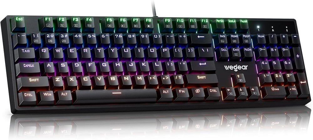 wegear Mechanical Gaming Keyboard with Blue Switch, 104-Key Full Size RGB Backlit Wired Keyboard（11 Modes, Anti-Ghosting, Double-Shot ABS Keycaps, Lighted Computer Key-Board for PC Windows-Black