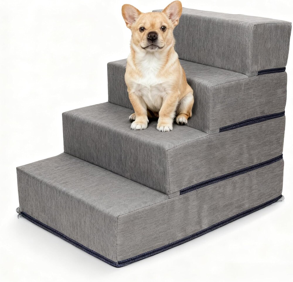 Elevon Dog Stairs for Bed 23.5" H, 4-Step Dog Steps for High Bed and Couch, Pet Steps for Small Dogs and Cats, Non-Slip Balanced Pet Ramp Indoor, Grey