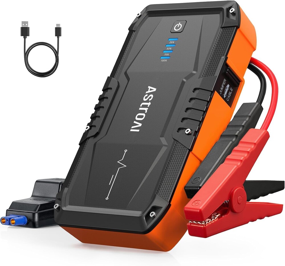 AstroAI S8 Car Battery Jump Starter, Car Jumper Starter Battery Pack for Up to 6.0L Gas & 3.0L Diesel Engines, 12V Portable Jump Box with 3 Modes Flashlight and Jumper Cable (Orange)