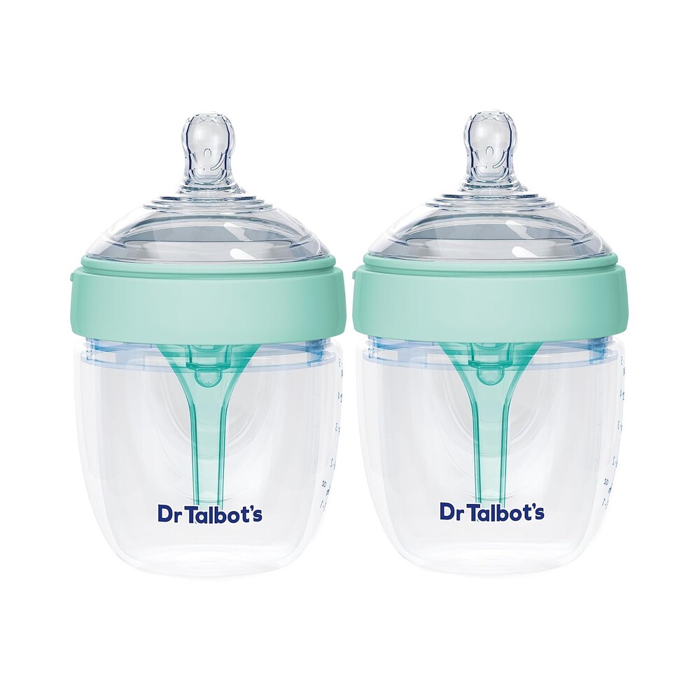 Dr. Talbot's Silicone Anti-Colic Bottles - (2-Pack) Self-Sterilizing Baby Bottles for Newborns - 5 oz - Aqua