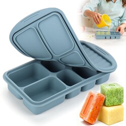 Palksky Silicone Freezer Tray with Lid, Silicone Freezer molds Dual-Size (30/40ml & 70/90ml) Leakproof Individual Seal Rings for Puree, Breast Milk & Homemade Meals (Blue)