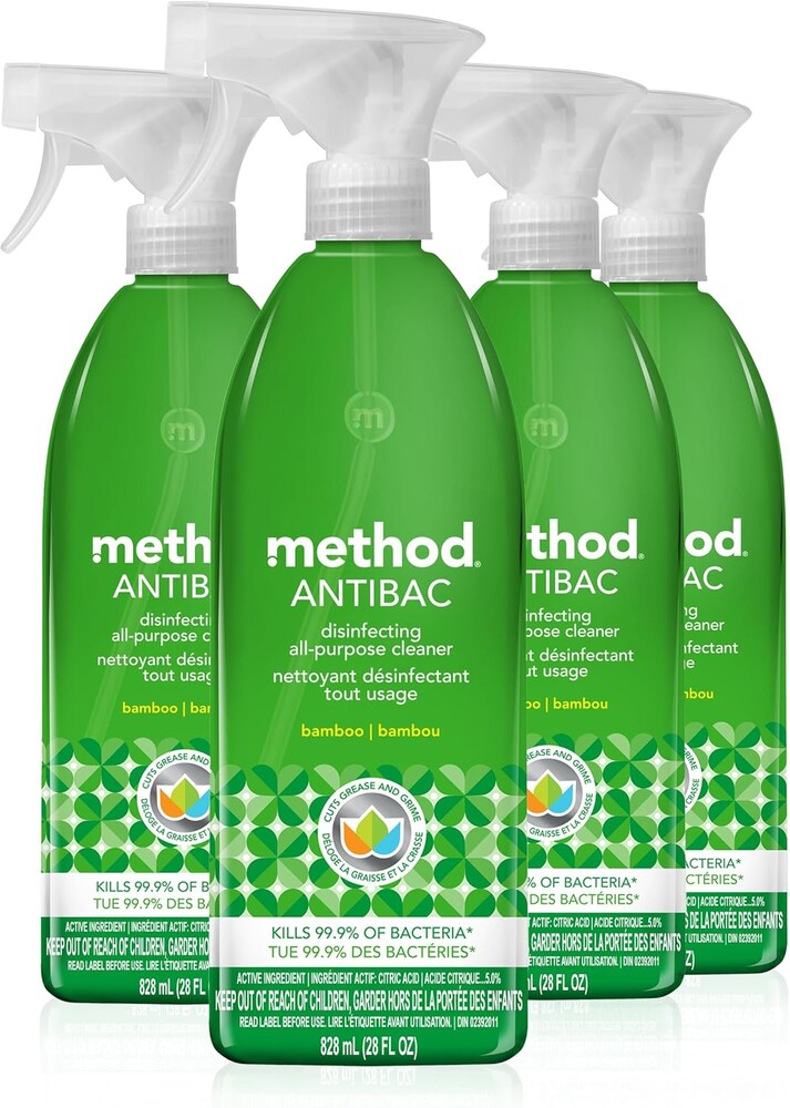 Method Antibacterial All-Purpose Cleaner Spray, Bamboo, Kills 99.9% of Household Germs, 28 Fl Oz (Pack of 4)