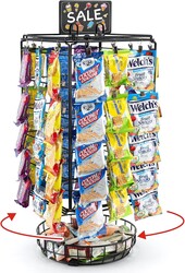 Chip Rack Display Stand, 5 Tiers 60 Clips Snack Retail Display Rack, 360° Rotation Snack Retail Display Rack, Potato Chip Rack, Candy Display Rack, Chip Holder-with Basket