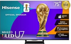 Hisense 75" U7 Mini-LED ULED 4K UHD Best Premium Gaming Google Smart TV (75U75QG, 2025 Model) - QLED, Native 165Hz, VRR 288, Up to 3000 Nits, HDR10+, Dolby Vision IQ · Atmos, IMAX Enhanced, 2.1.2 Ch