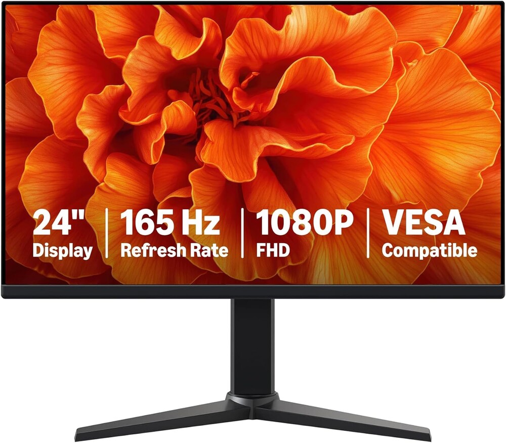 Amazon Basics 24 Inch (23.8 inch viewable) Gaming Monitor, FHD 1080P, 165Hz, VESA Compatible, Adaptive sync, 1ms Response, Black
