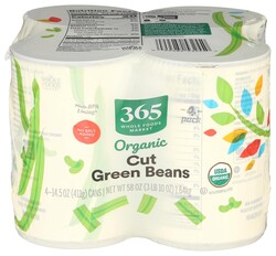 365 By Whole Foods Market, Organic No Salt Added Cut Green Beans, 14.5 Ounce, 4 Pack