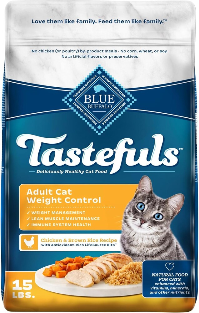 Blue Buffalo Tastefuls Natural Food for Adult Cats, Weight Control, 15-lb. Bag