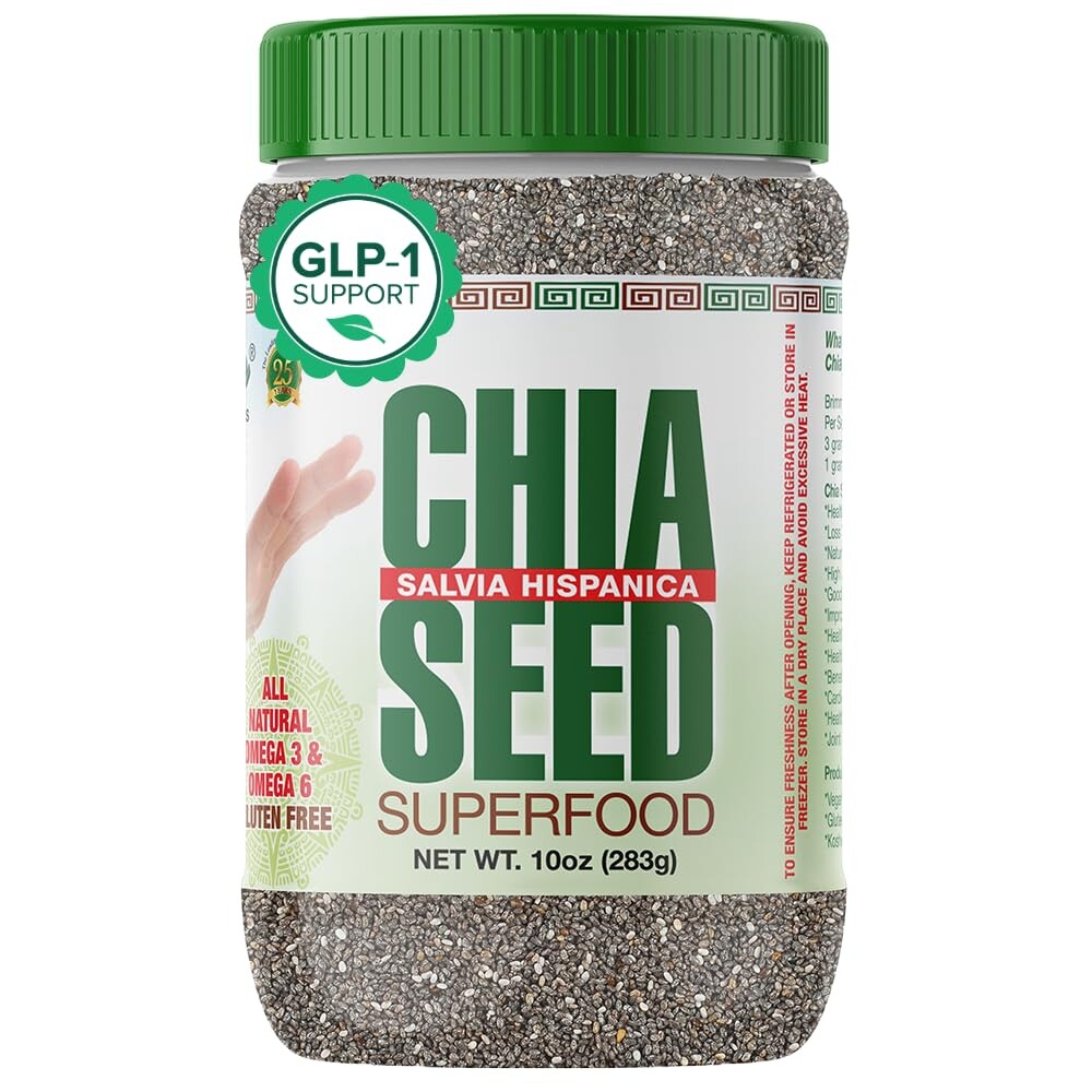 Sanar Naturals Chia Seeds | High Fiber Supplement, GLP-1 Support, Plant-Based Protein with Omega-3 | Superfood for Smoothies Baking and Oatmeal | Vegan, Non-GMO, Raw Bulk, Gluten Free, 10 oz